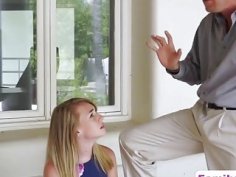 Discussion with stepdad leads hot chick into getting fucked